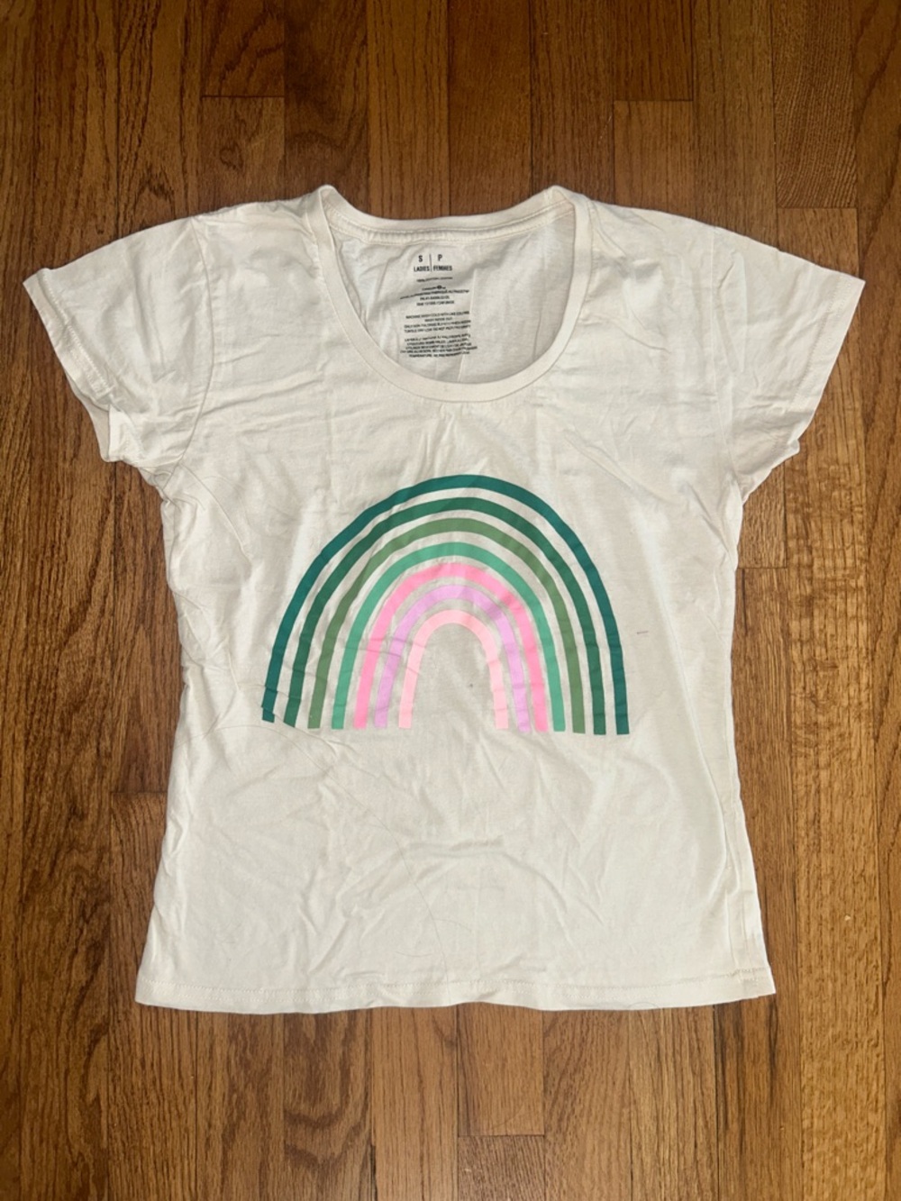 Ladies Tea Collection White T‑Shirt with Pink & Green Rainbow - Small